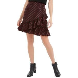 Maison Jules Women's Black Heart Print Knee Length Ruffled Skirt, Size Small NWT